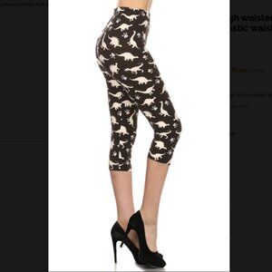Dinosaur printed high waisted capri leggings with an elastic waist